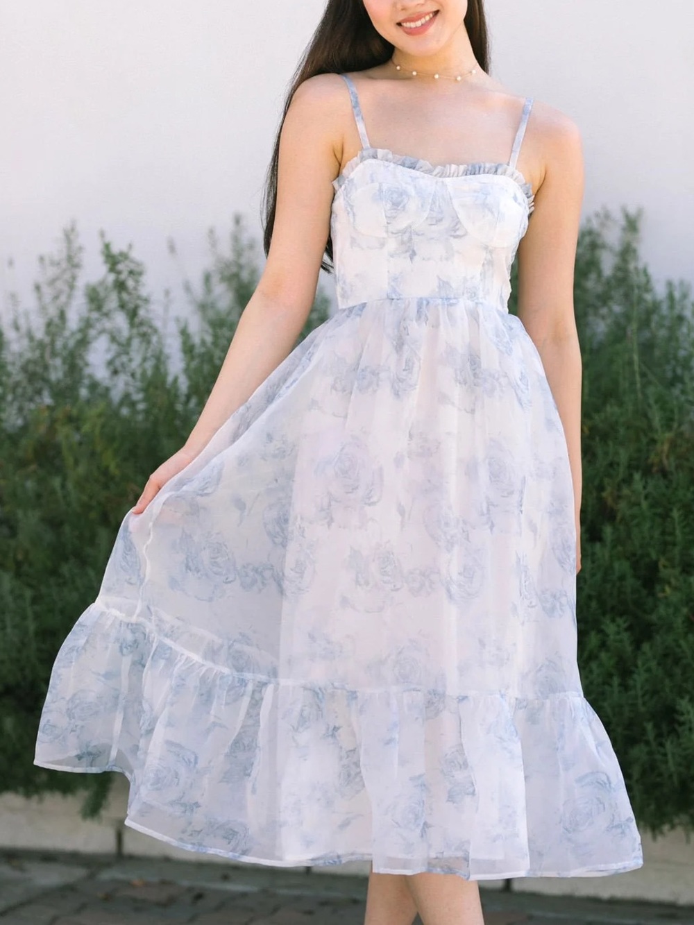 Storia Bianca Sweetheart Neck Short Puff Sleeve Corset Bodice Midi Dress Medium